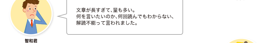 智和君:文章が長すぎて、量も多い。何を言いたいのか、何回読んでもわからない、解読不能って言われました。