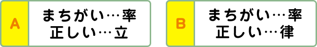 A:まちがい…率 正しい…立 B:まちがい…率 正しい…律