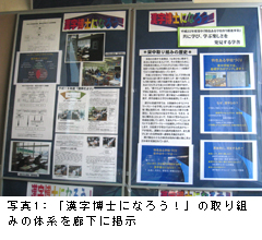 写真1：「漢字博士になろう！」の取り組みの体系を廊下に掲示