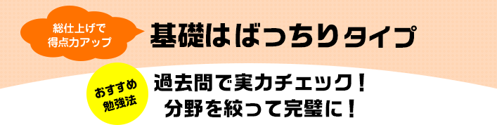 総仕上げで得点力アップ 基礎はばっちりタイプ おすすめ勉強法 過去問で実力チェック！分野を絞って完璧に！